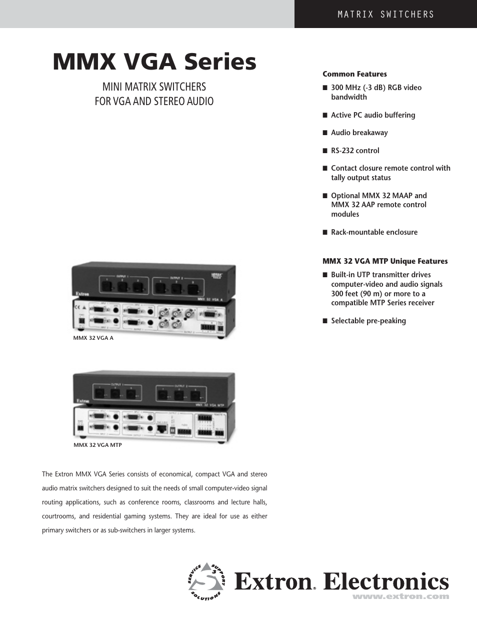 Extron electronic MMX VGA Series User Manual | 4 pages