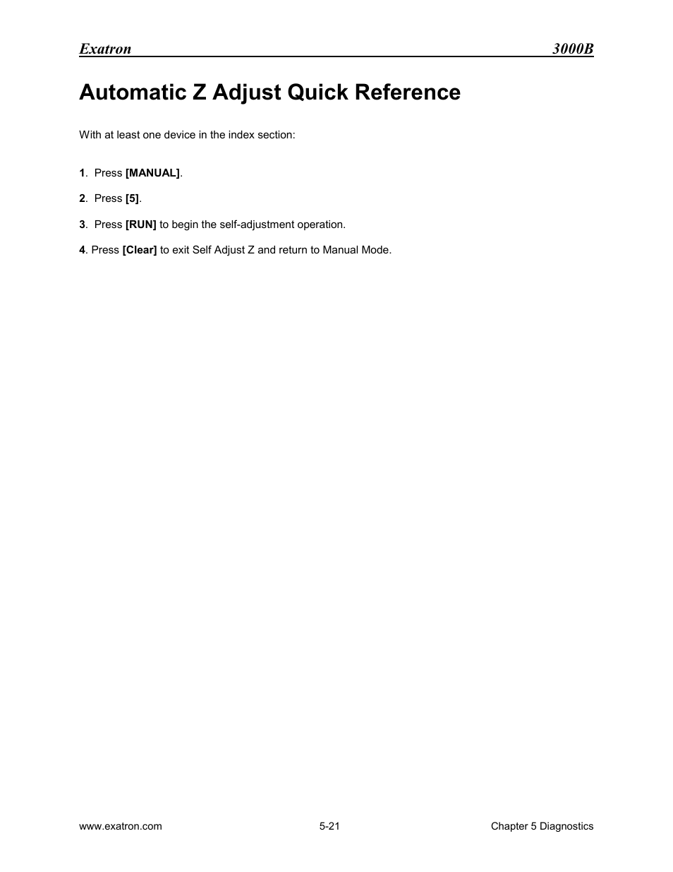 Automatic z adjust quick reference, Utomatic, Djust | Uick, Eference, Exatron 3000b | Extron electronic 3000B User Manual | Page 100 / 187