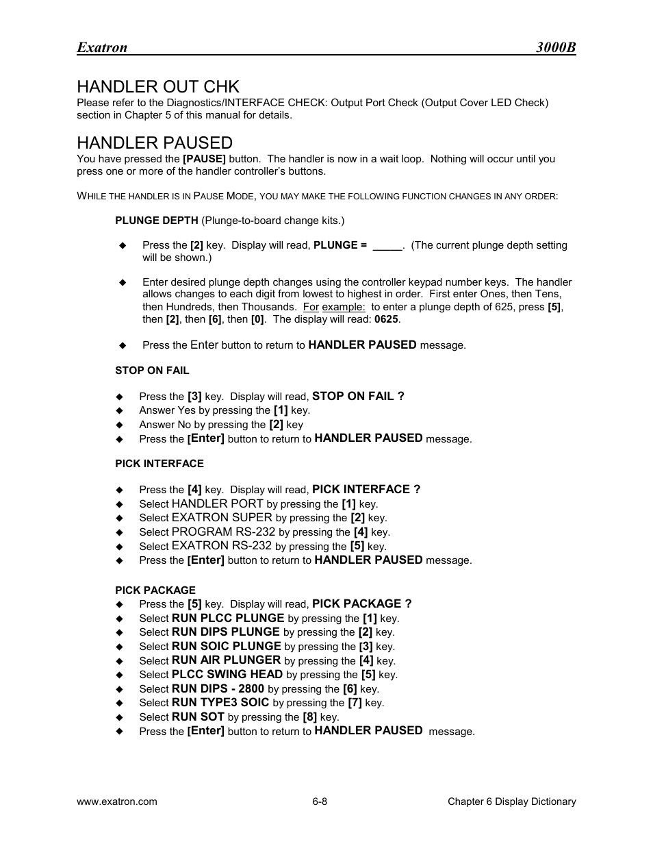 Handler out chk, Handler paused, Exatron 3000b | Extron electronic 3000B User Manual | Page 109 / 187