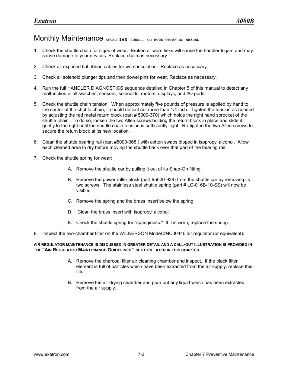 Monthly maintenance, Exatron 3000b | Extron electronic 3000B User Manual | Page 128 / 187