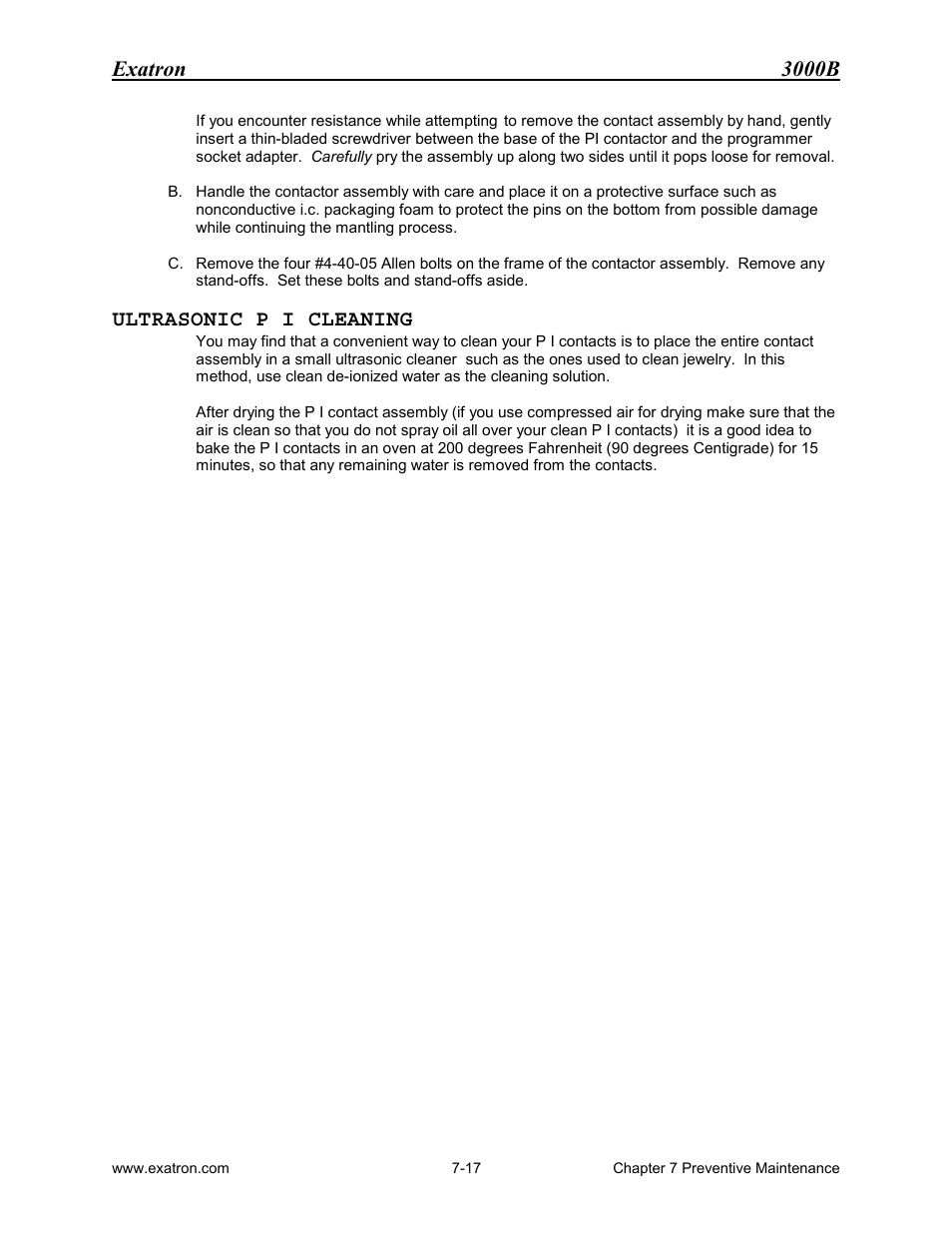 Ultrasonic p i cleaning, Ultrasonic p i cleaning -17, Exatron 3000b | Extron electronic 3000B User Manual | Page 142 / 187