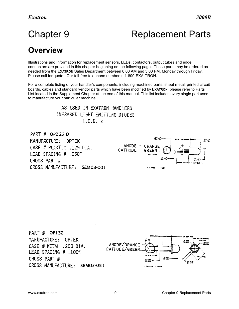 Chapter 9 replacement parts, Overview, Chapter 9 | Replacement parts -1, Verview | Extron electronic 3000B User Manual | Page 148 / 187