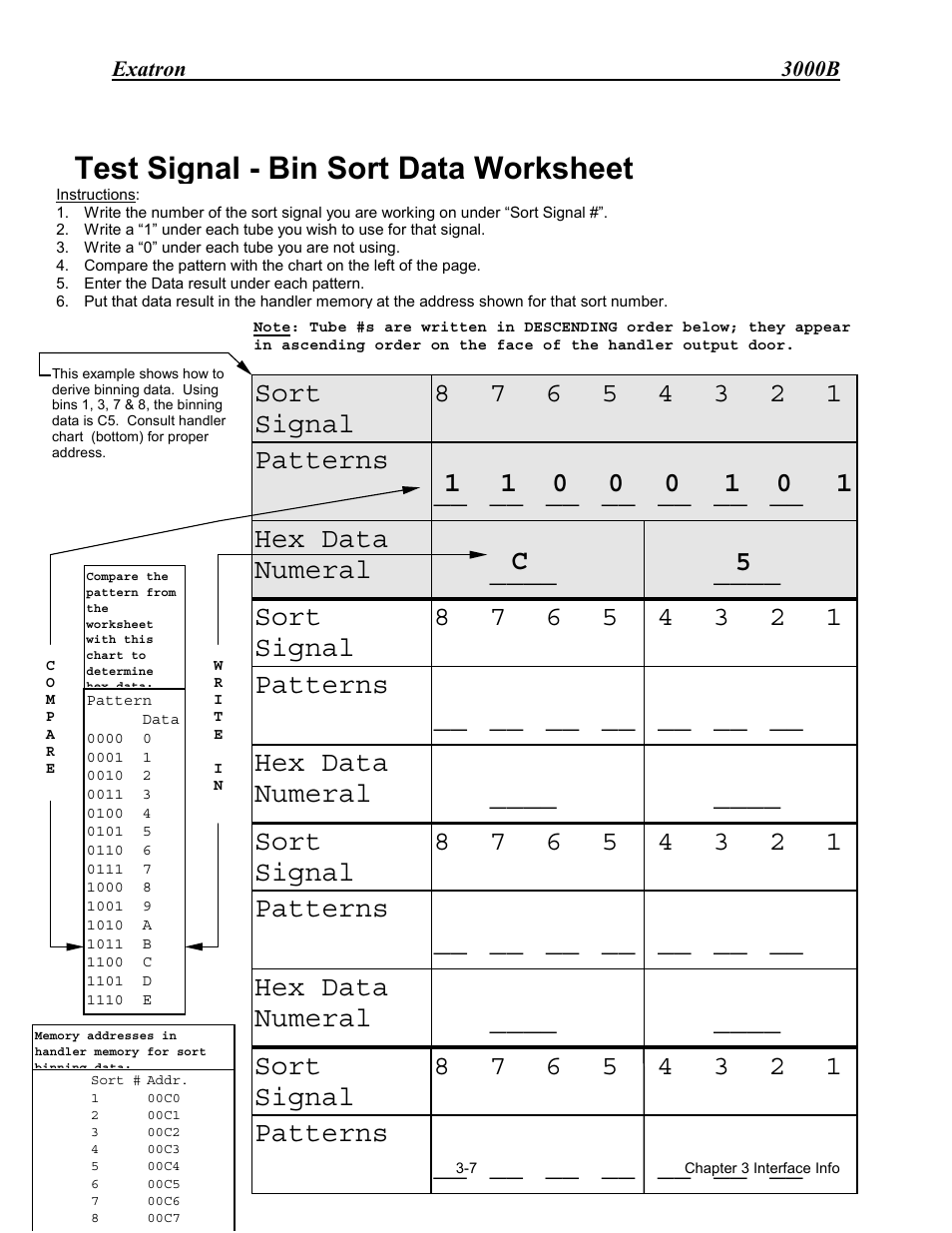 Test signal - bin sort data worksheet | Extron electronic 3000B User Manual | Page 49 / 187
