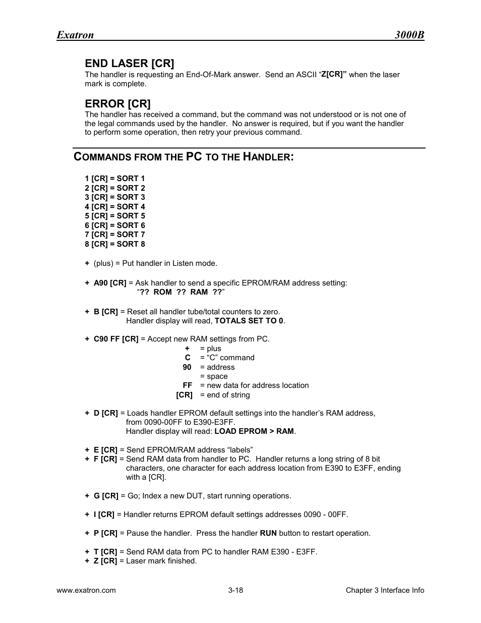 Exatron 3000b, End laser [cr, Error [cr | Extron electronic 3000B User Manual | Page 60 / 187