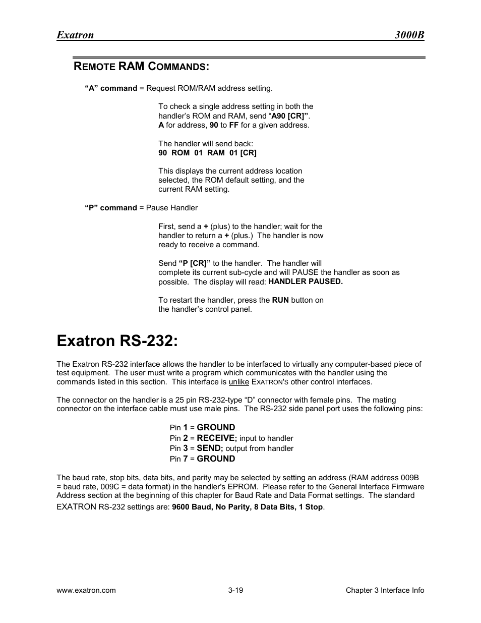 Exatron rs-232, Xatron, Rs-232: -19 | Ram c, Exatron 3000b | Extron electronic 3000B User Manual | Page 61 / 187