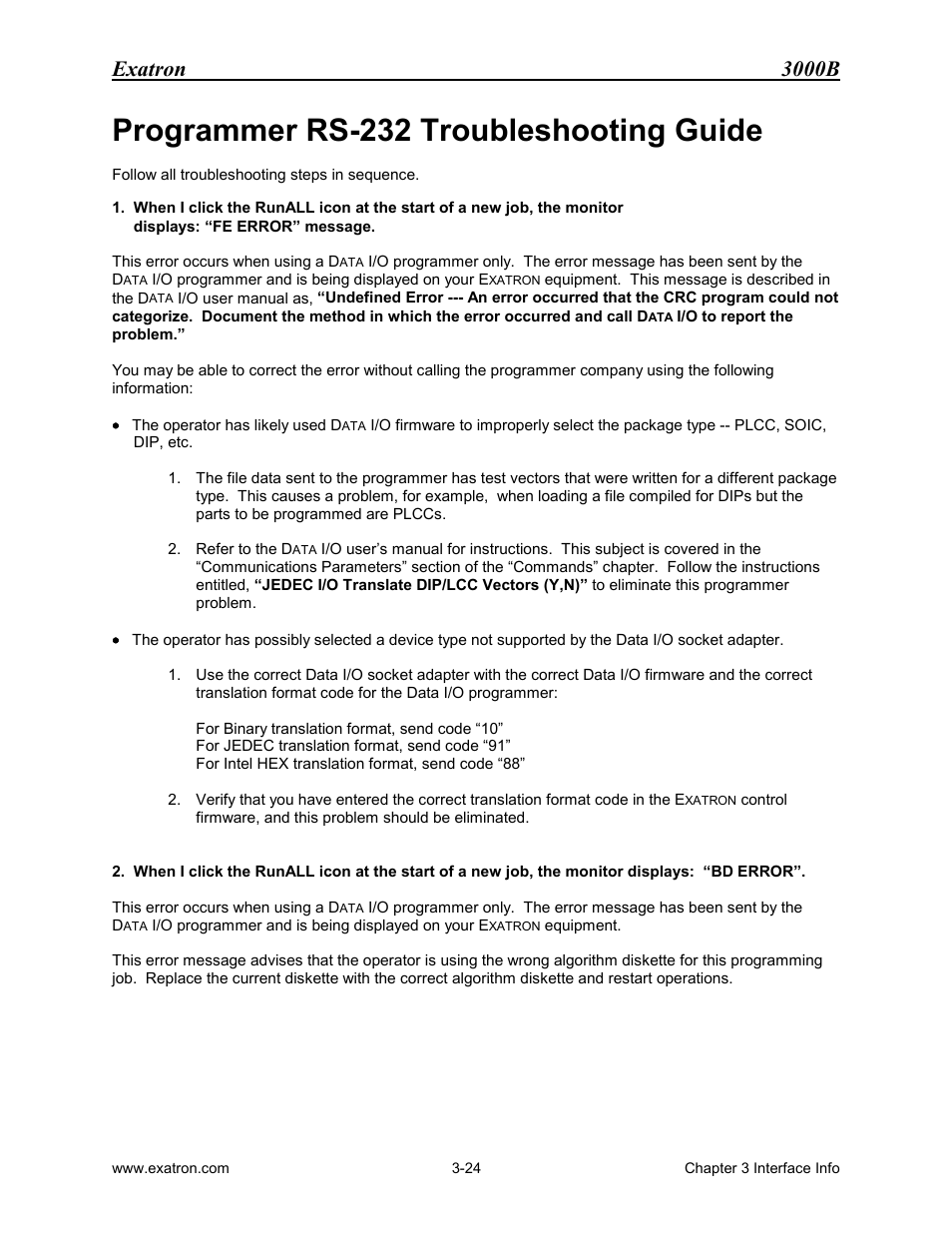 Programmer rs-232 troubleshooting guide, Rogrammer, Rs-232 t | Roubleshooting, Uide, Exatron 3000b | Extron electronic 3000B User Manual | Page 66 / 187