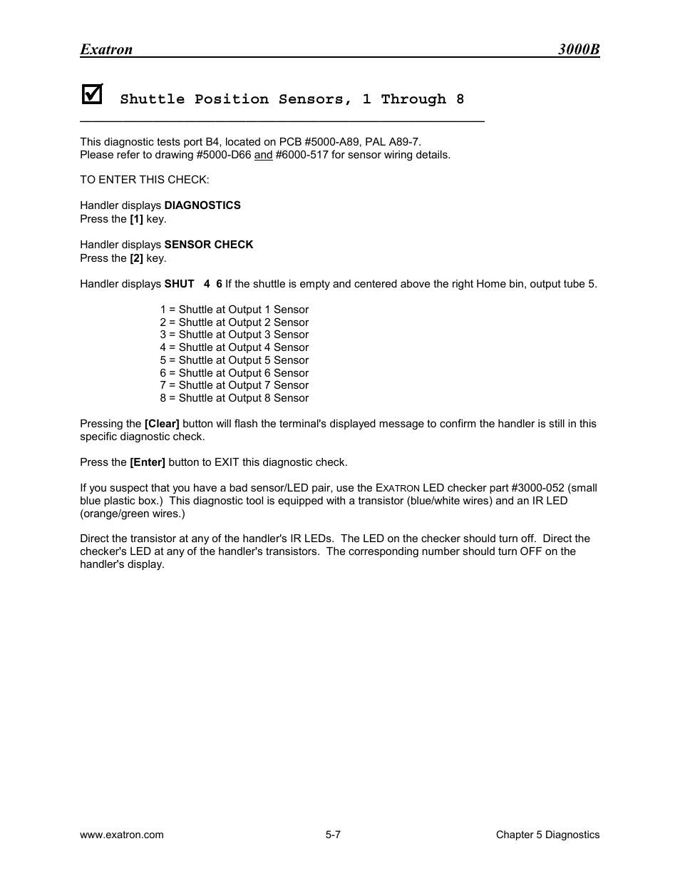 Shuttle position sensors, 1 through 8, Shuttle position sensors, 1 through 8 -7 | Extron electronic 3000B User Manual | Page 86 / 187