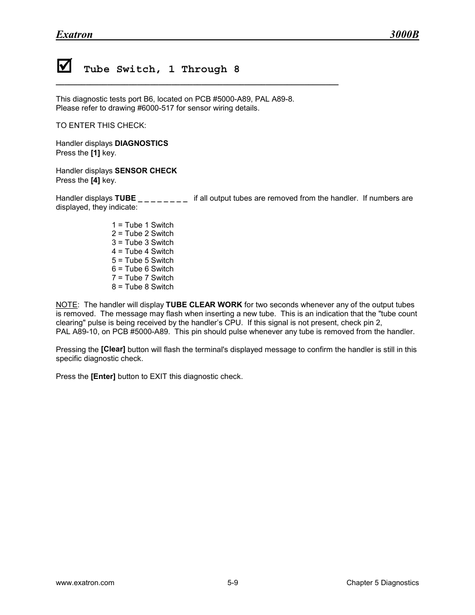 Tube switch, 1 through 8, Tube switch, 1 through 8 -9 | Extron electronic 3000B User Manual | Page 88 / 187