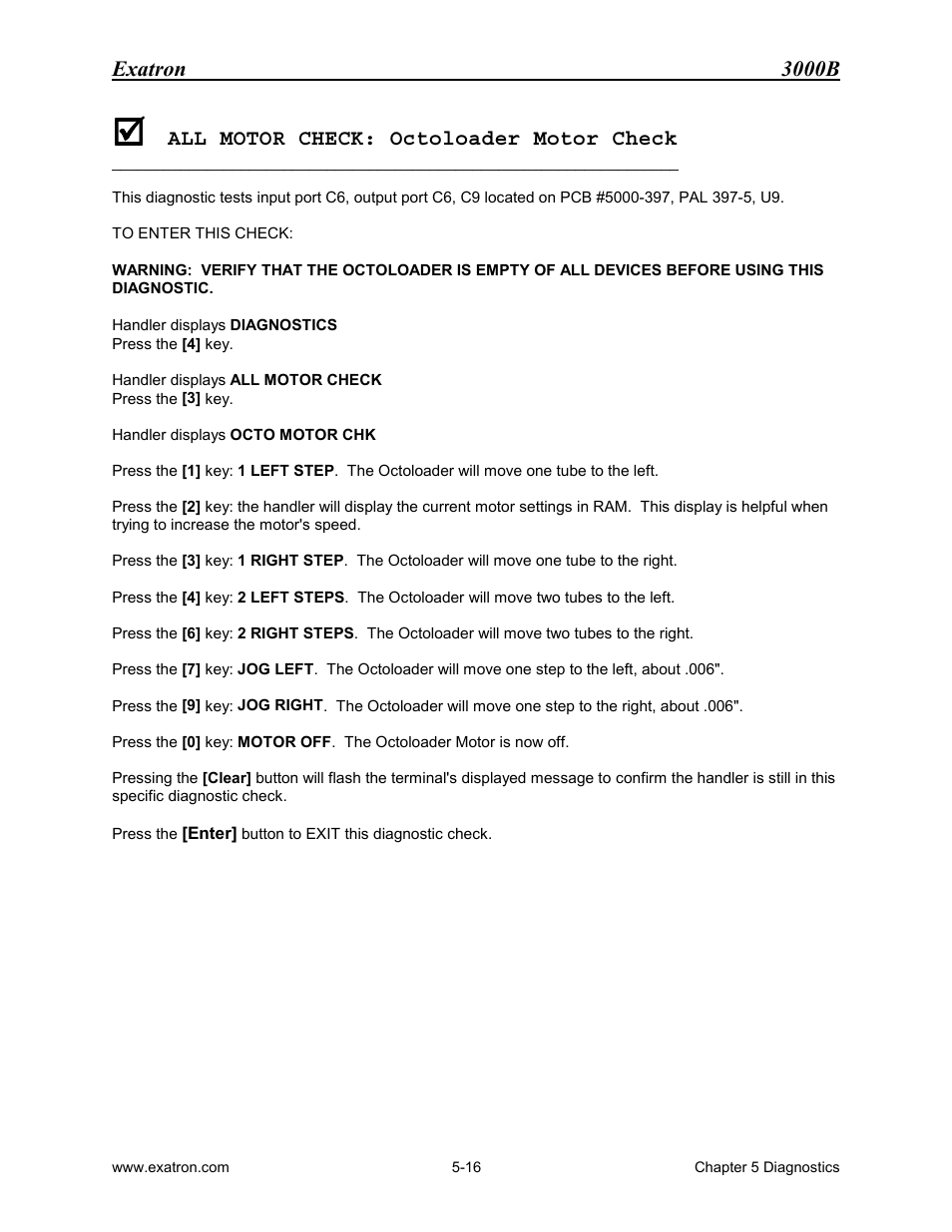 All motor check: octoloader motor check, All motor check: octoloader motor check -16 | Extron electronic 3000B User Manual | Page 95 / 187