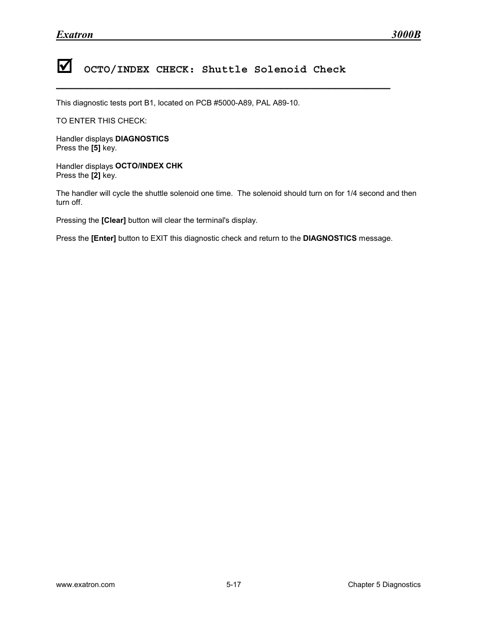 Octo/index check: shuttle solenoid check, Octo/index check: shuttle solenoid check -17 | Extron electronic 3000B User Manual | Page 96 / 187