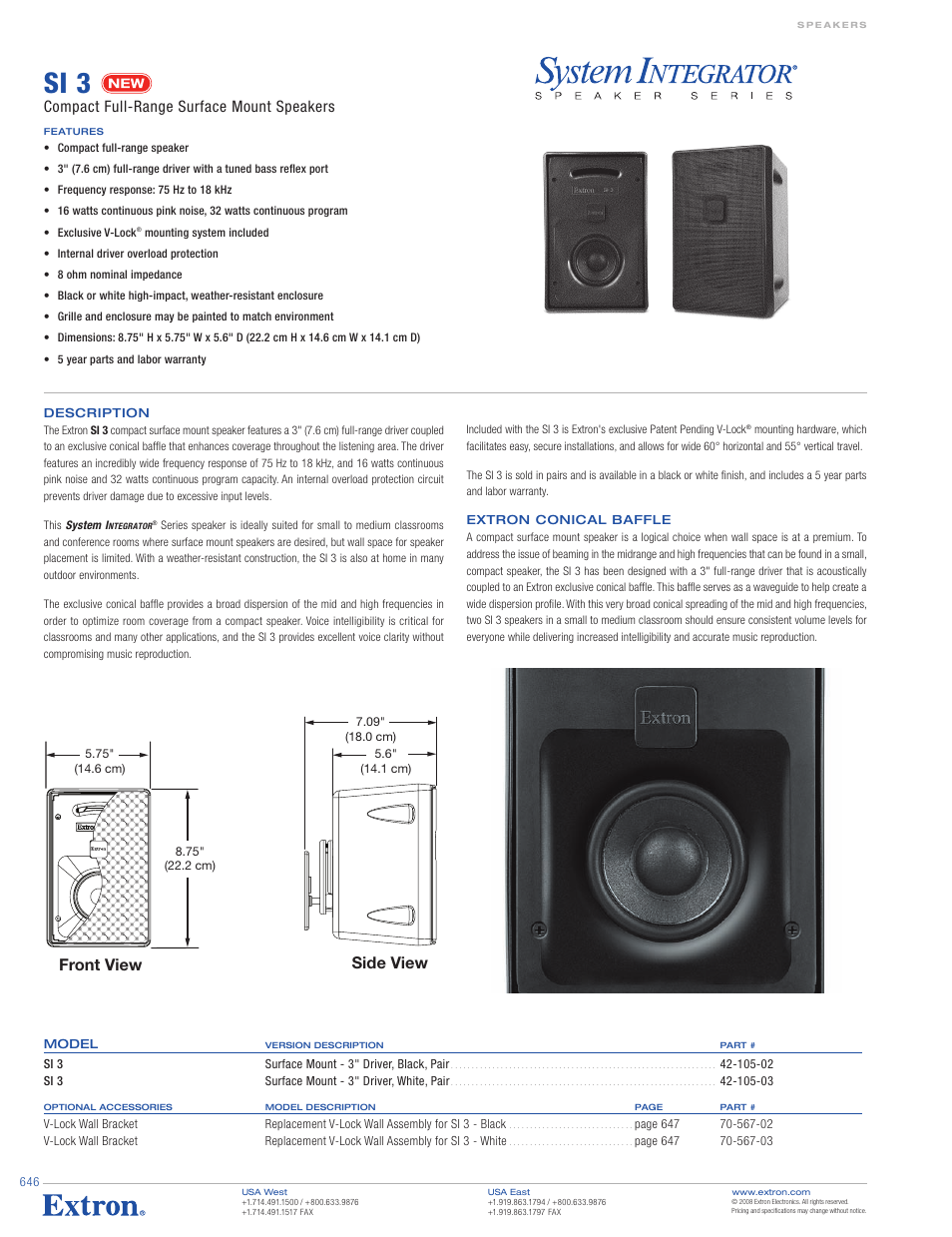 Extron electronic SI 3 White User Manual | 2 pages