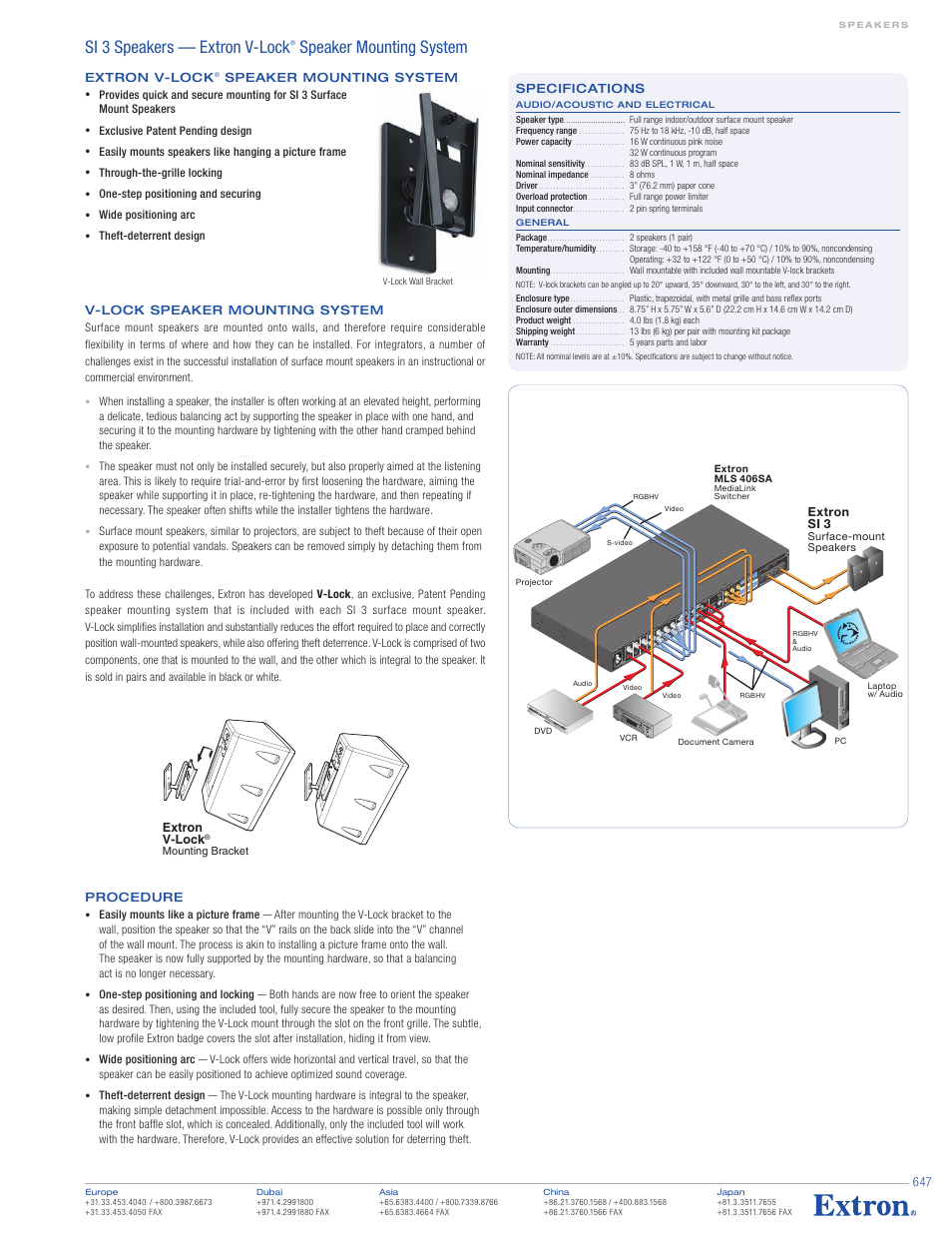 Si 3 speakers — extron v-lock, Speaker mounting system | Extron electronic SI 3 White User Manual | Page 2 / 2