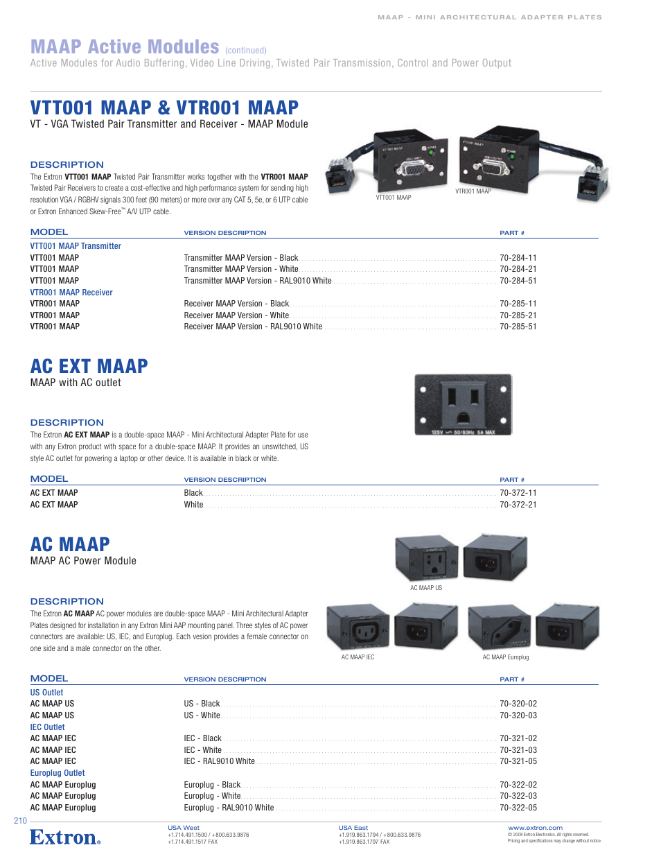 Maap active modules, Ac ext maap, Ac maap | Maap with ac outlet, Maap ac power module | Extron electronic MAAP Active Modules VCM 100 MAAP User Manual | Page 3 / 12