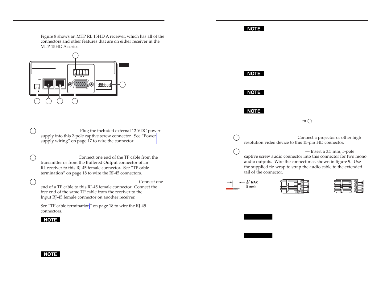Receiver, Power connection, Twisted pair connections | Video and audio connections and settings, Versatools, Mtp 15hd a series, cont’d, Caution | Extron electronic MTP T 15HD A AAP User Manual | Page 11 / 18