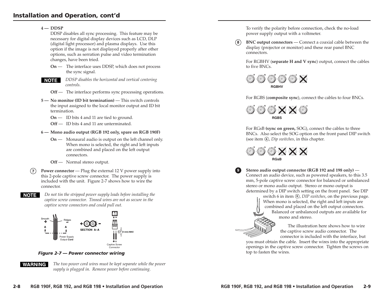 Installation and operation, cont’d | Extron Electronics RGB 192 User Manual | Page 10 / 16