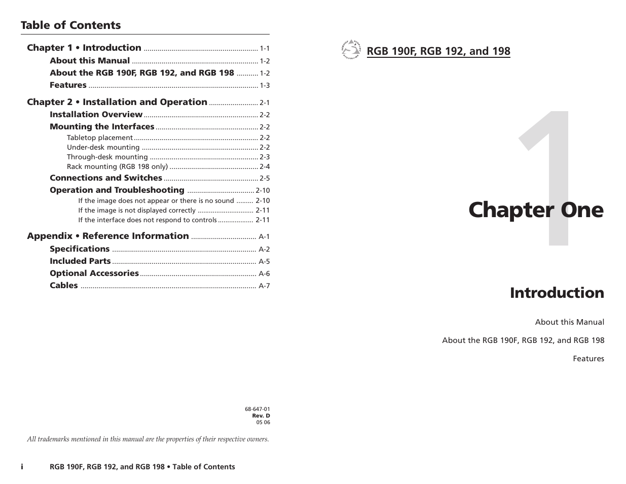 Chapter one, Introduction | Extron Electronics RGB 192 User Manual | Page 4 / 16