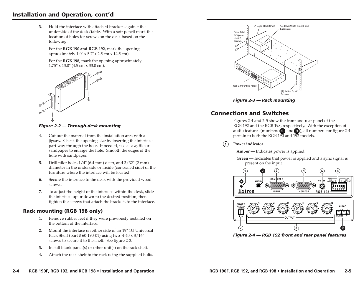 Installation and operation, cont’d, Connections and switches | Extron Electronics RGB 192 User Manual | Page 8 / 16