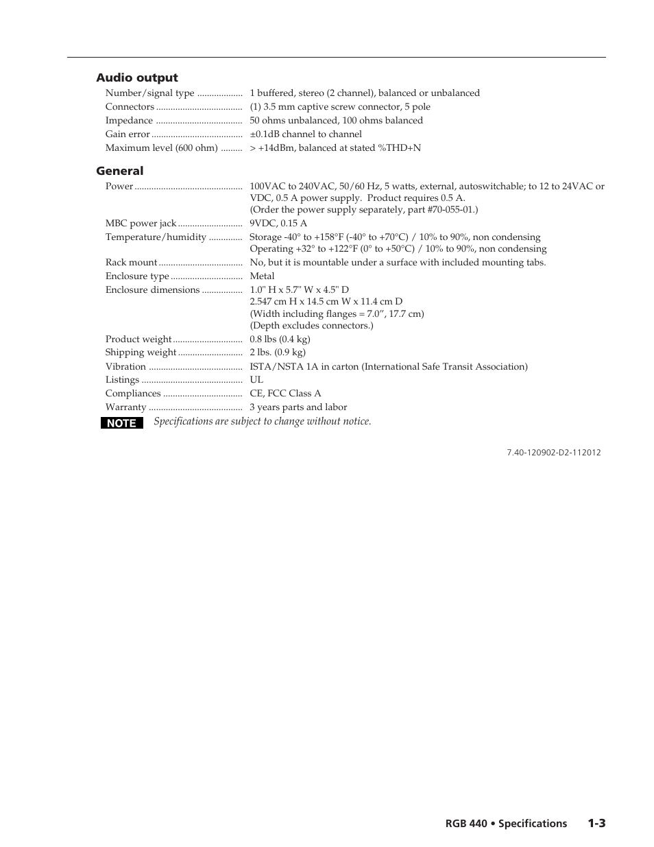 Extron electronic Architectural Interface RGB 440 User Manual | Page 2 / 2
