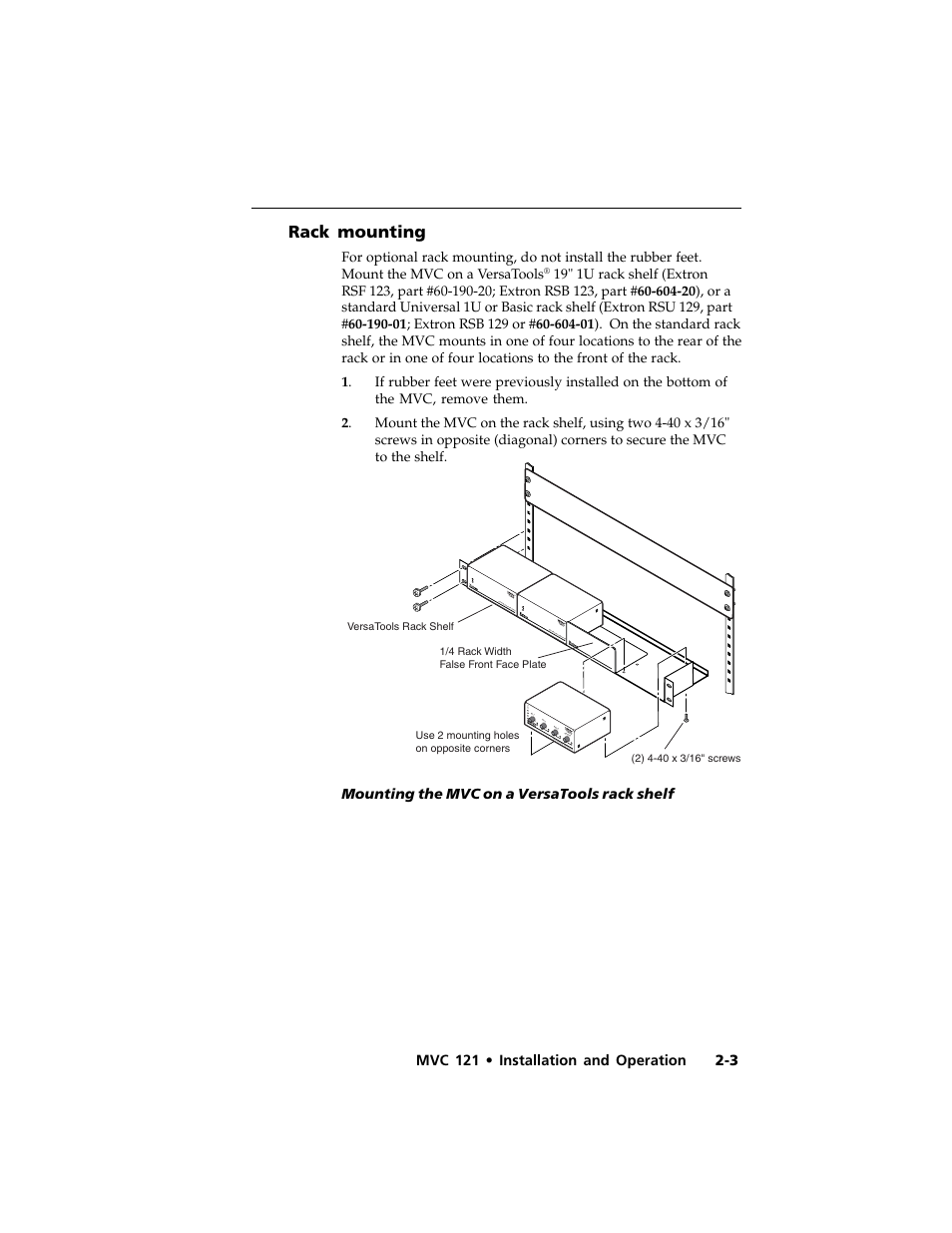 Rack mounting | Extron Electronics MVC 121 User Manual | Page 15 / 48