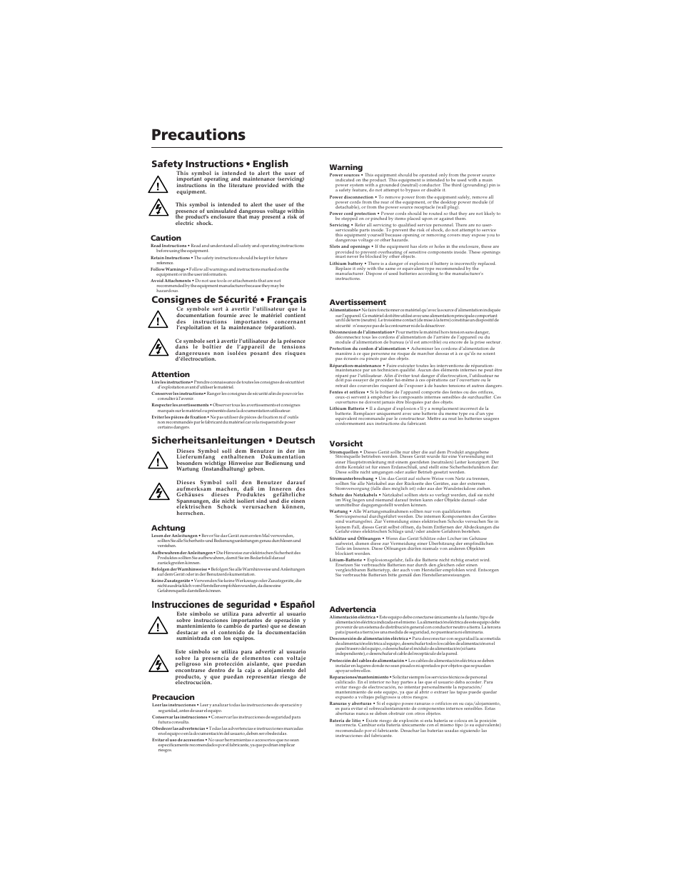 Precautions, Instrucciones de seguridad • español | Extron Electronics MVC 121 User Manual | Page 2 / 48