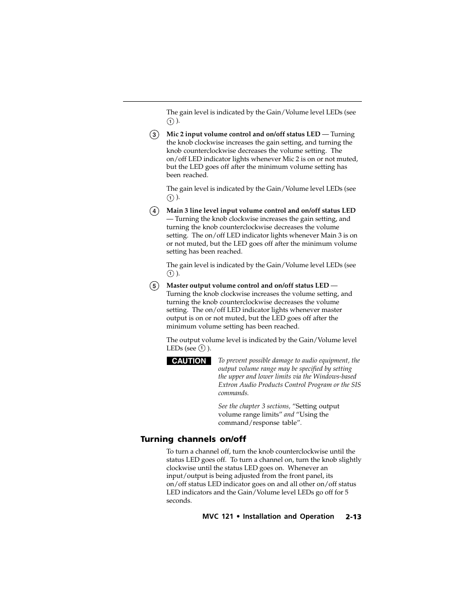 Turning channels on/off | Extron Electronics MVC 121 User Manual | Page 25 / 48