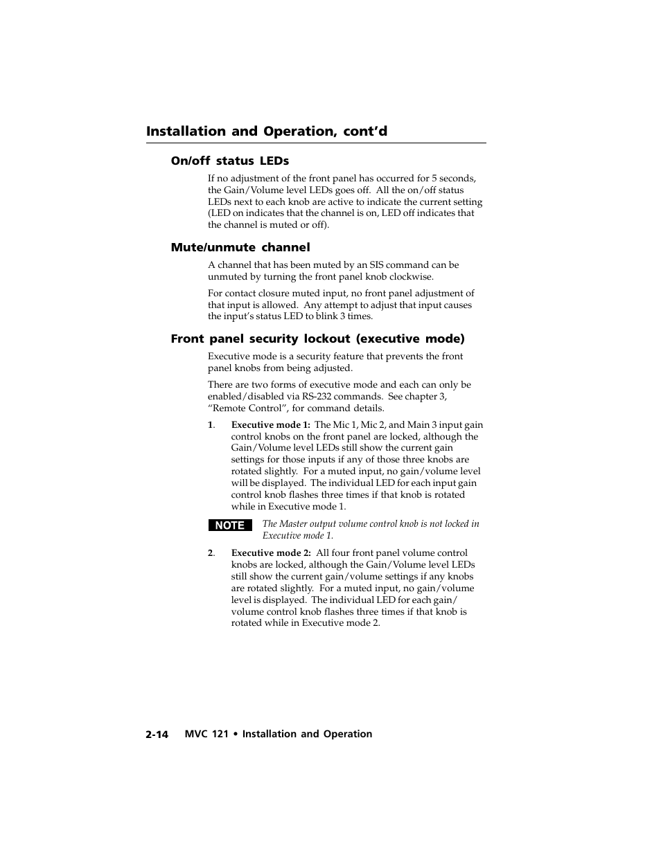 Installation and operation, cont’d | Extron Electronics MVC 121 User Manual | Page 26 / 48