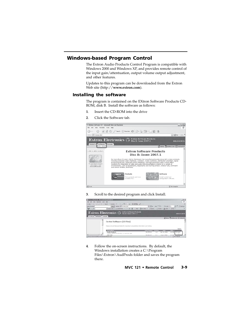 Windows-based program control | Extron Electronics MVC 121 User Manual | Page 35 / 48