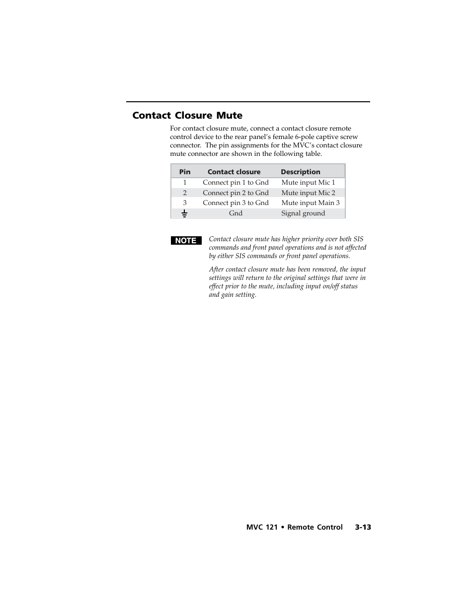 Contact closure mute | Extron Electronics MVC 121 User Manual | Page 39 / 48