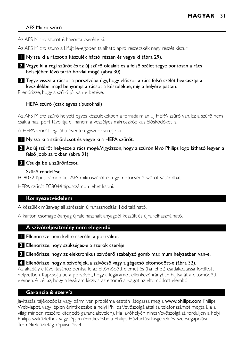Philips FC8424 User Manual | Page 31 / 76