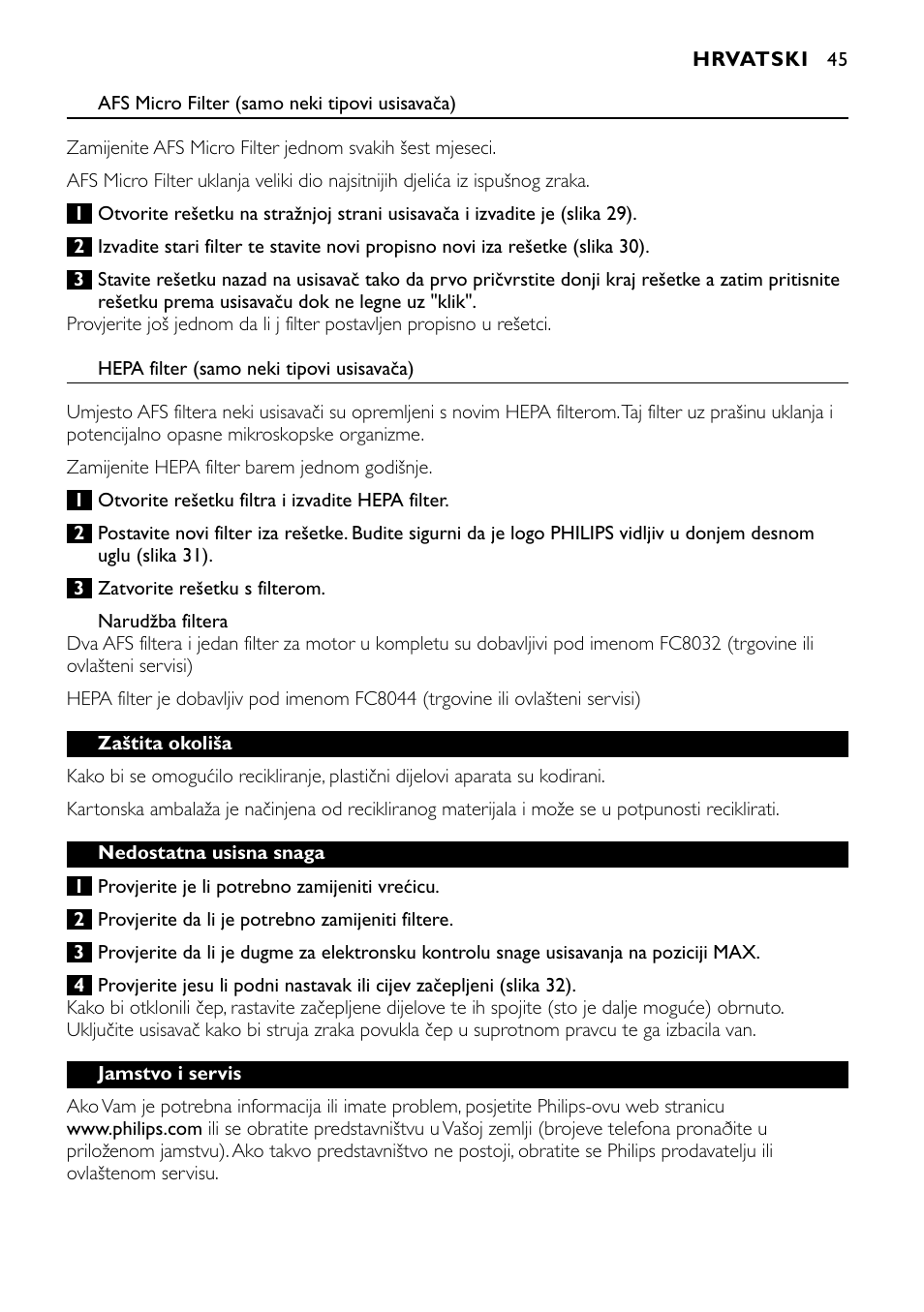 Philips FC8424 User Manual | Page 45 / 76