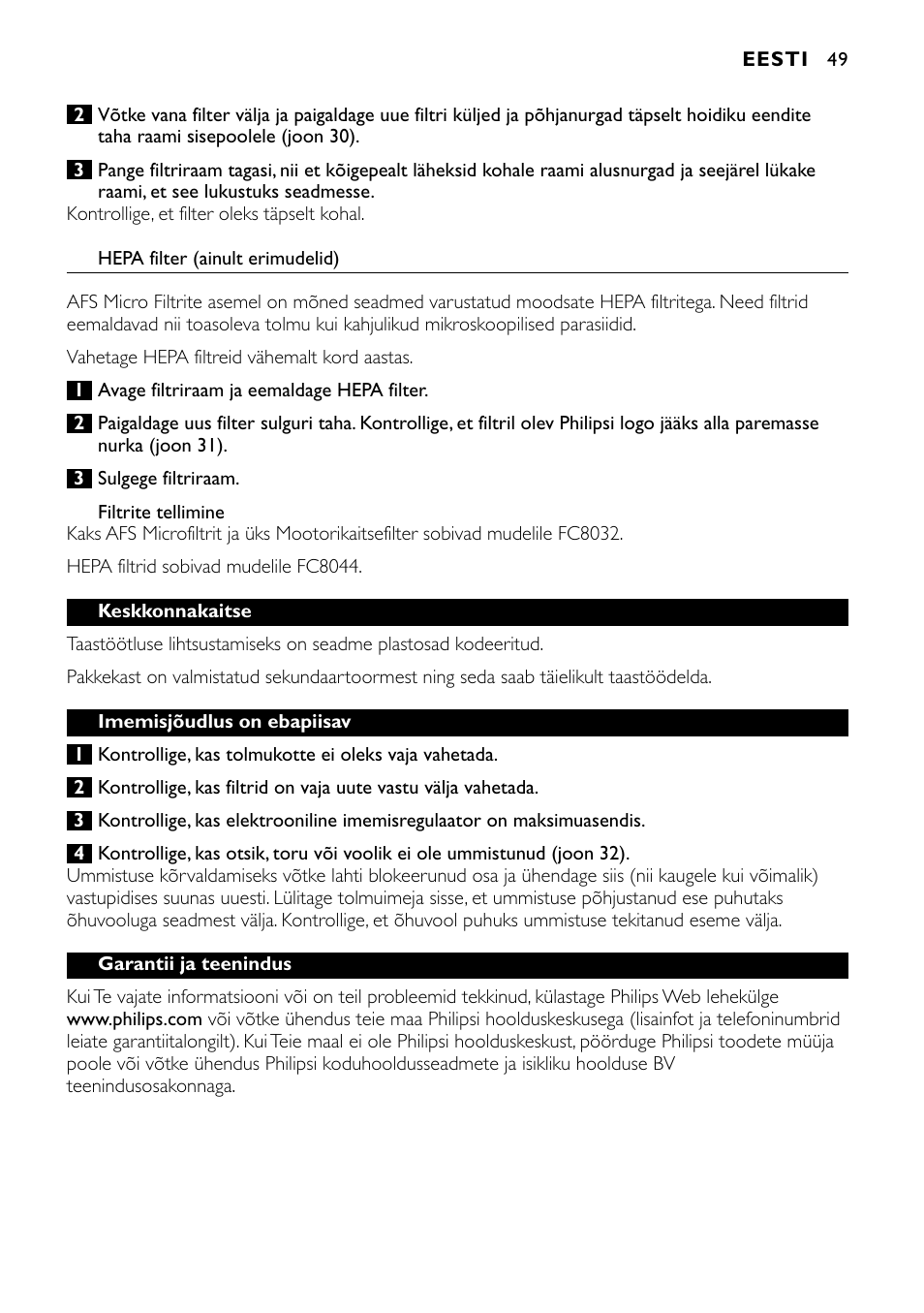 Philips FC8424 User Manual | Page 49 / 76