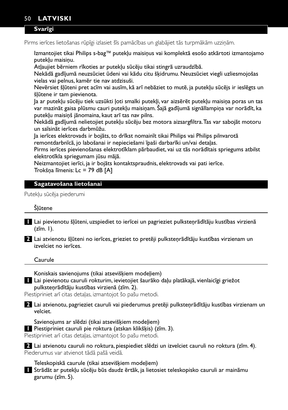 Latviski 50 | Philips FC8424 User Manual | Page 50 / 76