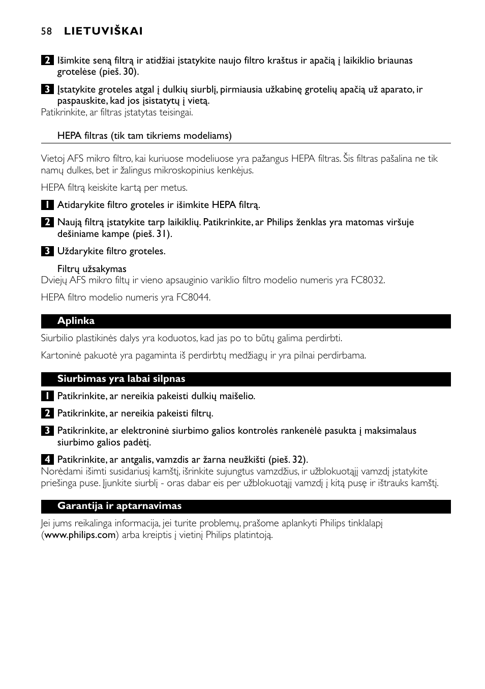 Philips FC8424 User Manual | Page 58 / 76