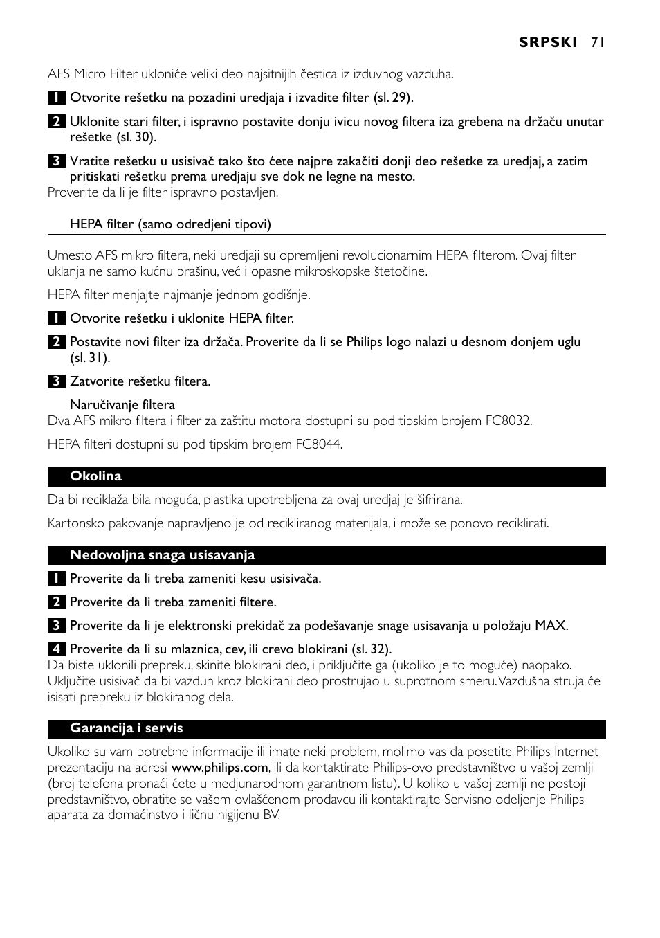 Philips FC8424 User Manual | Page 71 / 76