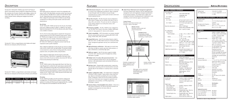 Pecifications, Escription, Eatures | Extron electronic Extron IPL T SFI244 User Manual | Page 2 / 6