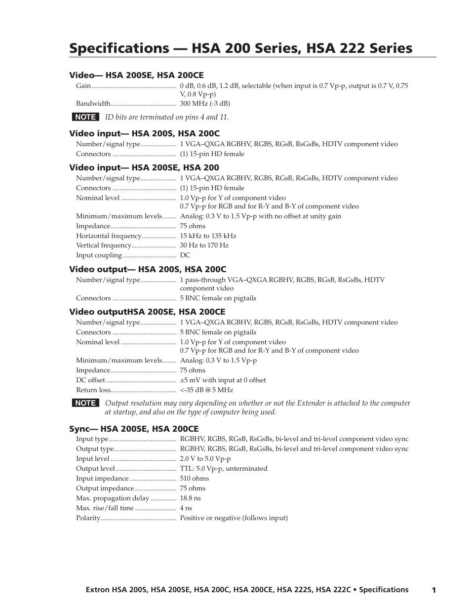 Extron electronic Network Device HSA 200 User Manual | 4 pages