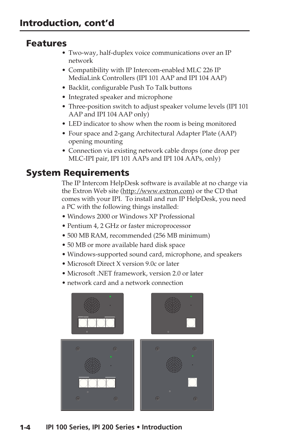 Features, System requirements, Introduction, cont’d | Extron electronic IPI 100 Series User Manual | Page 14 / 100