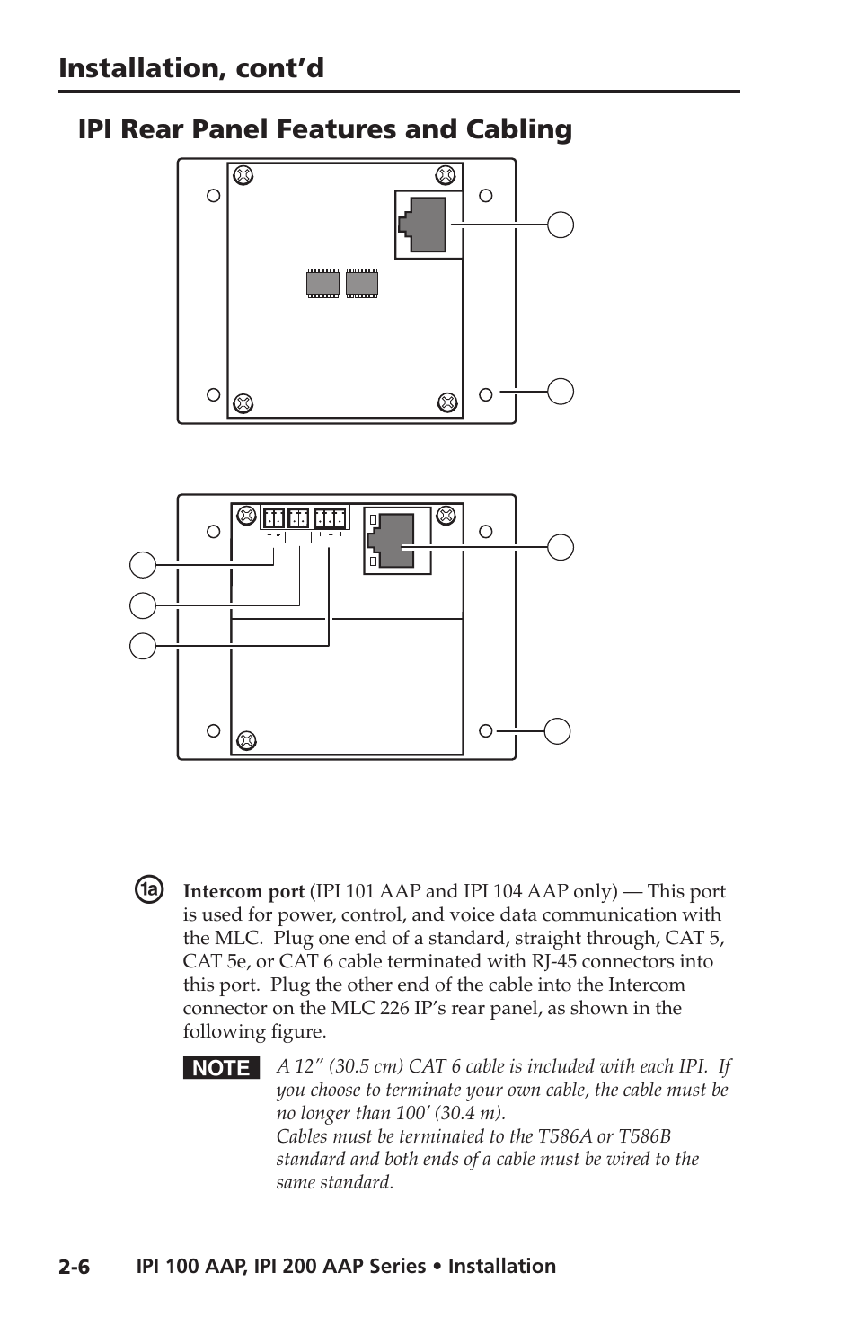 Ipi rear panel features and cabling, Installation, cont’d | Extron electronic IPI 100 Series User Manual | Page 20 / 100