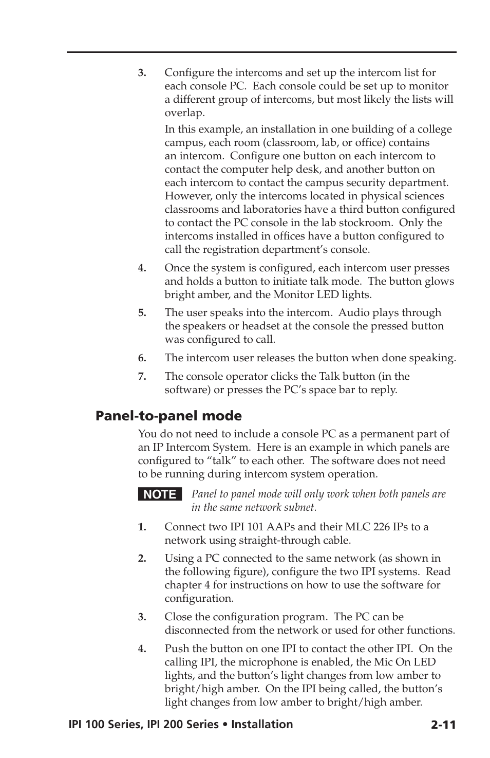 Panel-to-panel mode, Panel-to-panel mode -11 | Extron electronic IPI 100 Series User Manual | Page 25 / 100