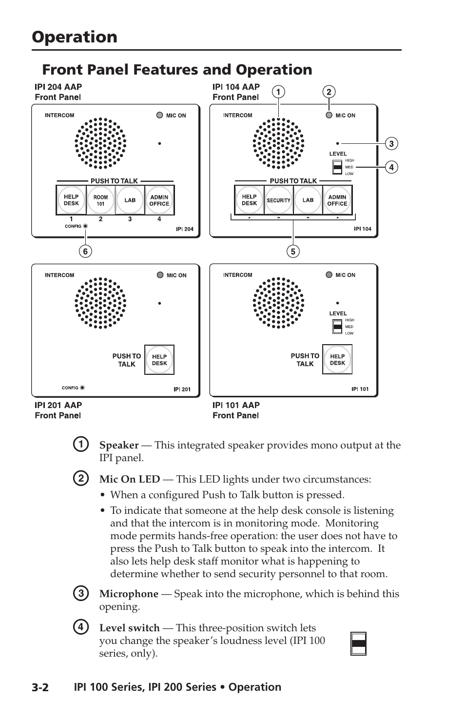 Front panel features and operation, Operation | Extron electronic IPI 100 Series User Manual | Page 30 / 100