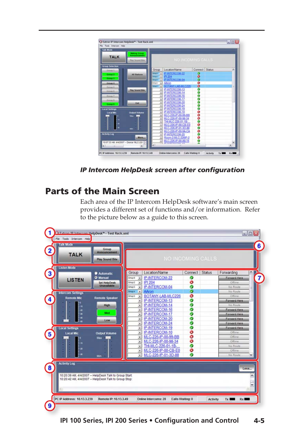 Parts of the main screen | Extron electronic IPI 100 Series User Manual | Page 37 / 100