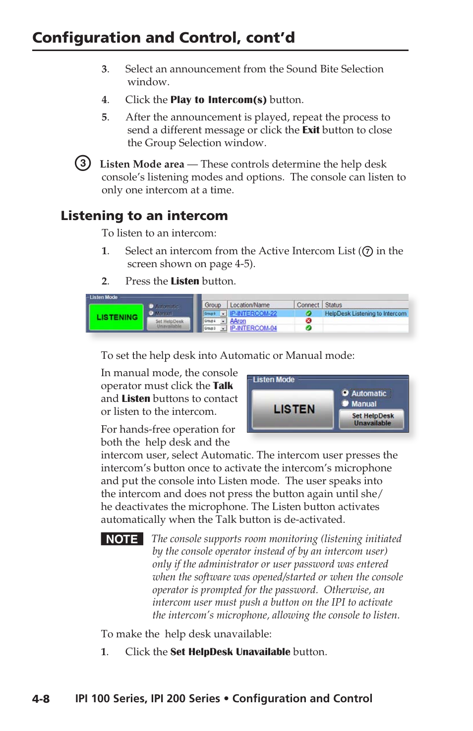 Listening to an intercom, Listening to an intercom -8, Configuration and control, cont’d | Extron electronic IPI 100 Series User Manual | Page 40 / 100