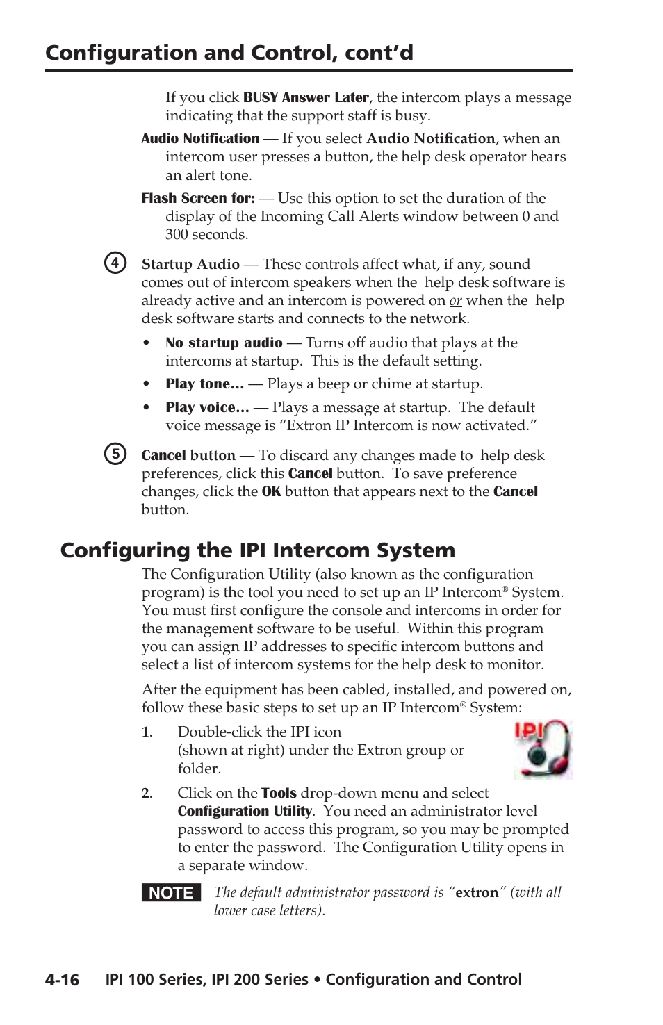 Configuring the ipu intercom system, Configuring the ipi intercom system, Configuration and control, cont’d | Extron electronic IPI 100 Series User Manual | Page 48 / 100