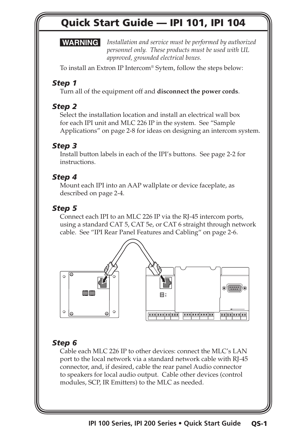 Quick start guide, Ipi 101, ipi 104, Step 1 | Step 2, Step 3, Step 4, Step 5, Step 6, Qs-1, Sytem, follow the steps below | Extron electronic IPI 100 Series User Manual | Page 5 / 100