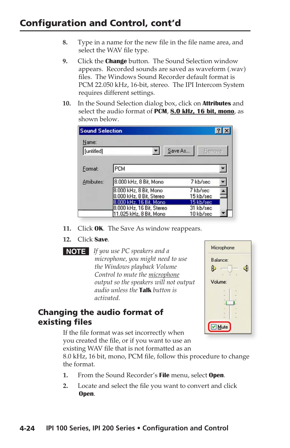 Changing the audio format of existing files, Changing the audio format of existing files -24, Configuration and control, cont’d | Extron electronic IPI 100 Series User Manual | Page 56 / 100