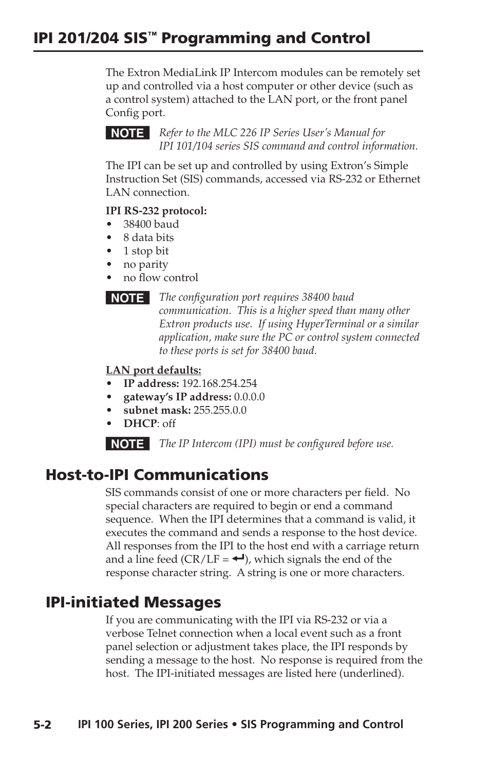 Host-to-ipi communication, Ipi-initiated messages, Host-to-ipi communications | Programming and control | Extron electronic IPI 100 Series User Manual | Page 60 / 100