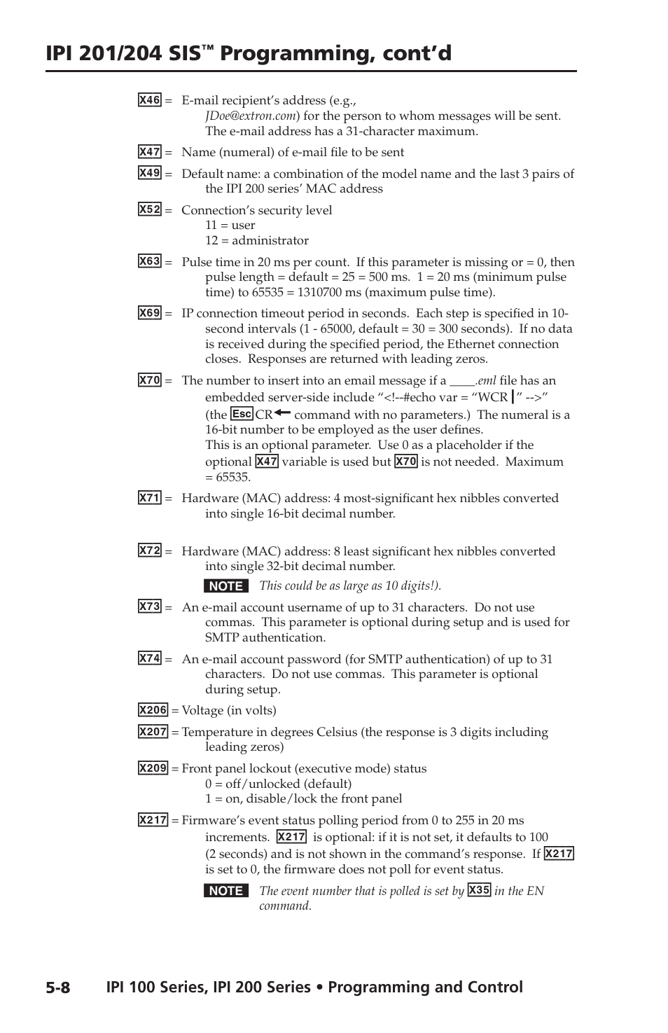 Programming, cont’d | Extron electronic IPI 100 Series User Manual | Page 66 / 100