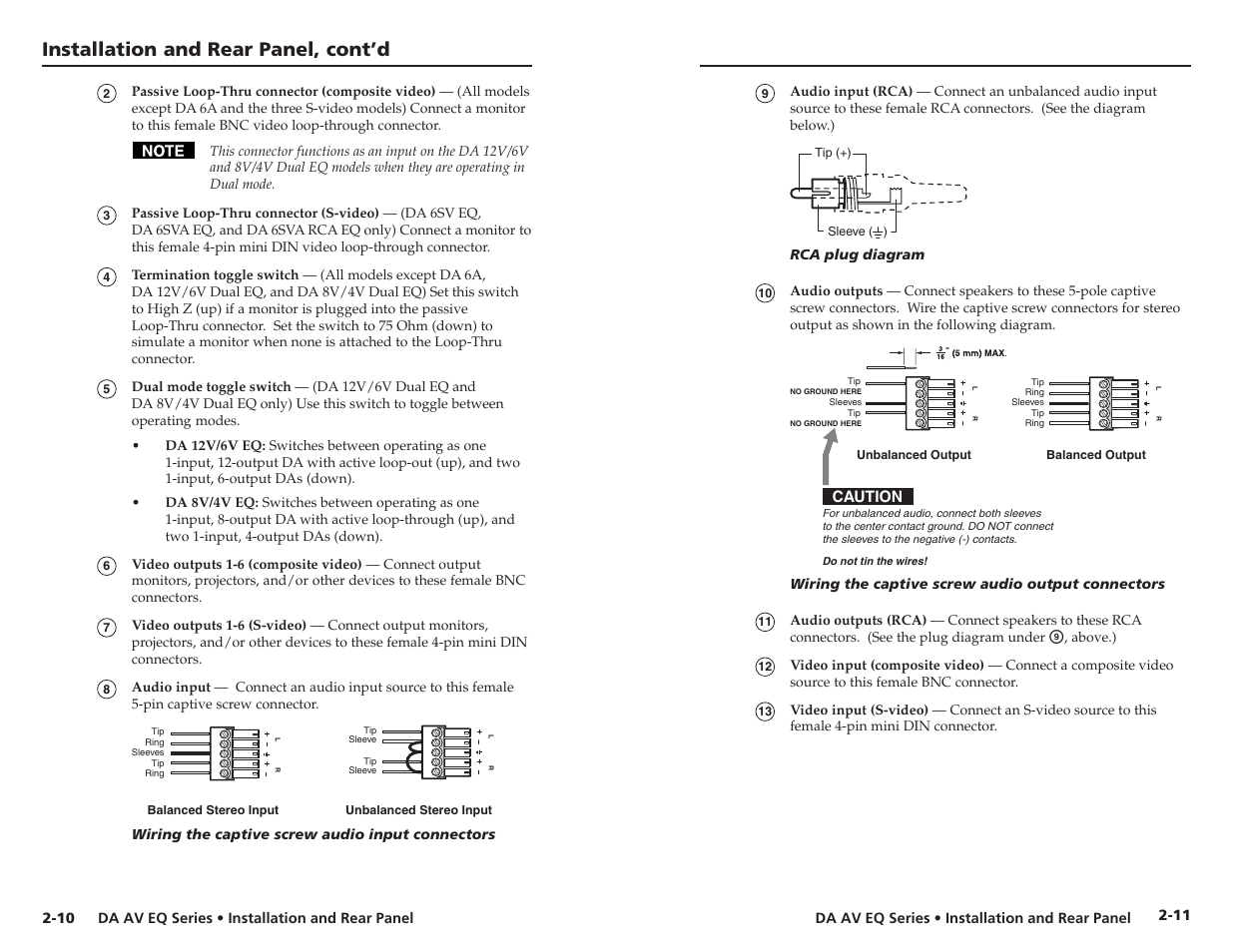 Installation and rear panel, cont’d | Extron Electronics DA 6V EQ User Manual | Page 13 / 22