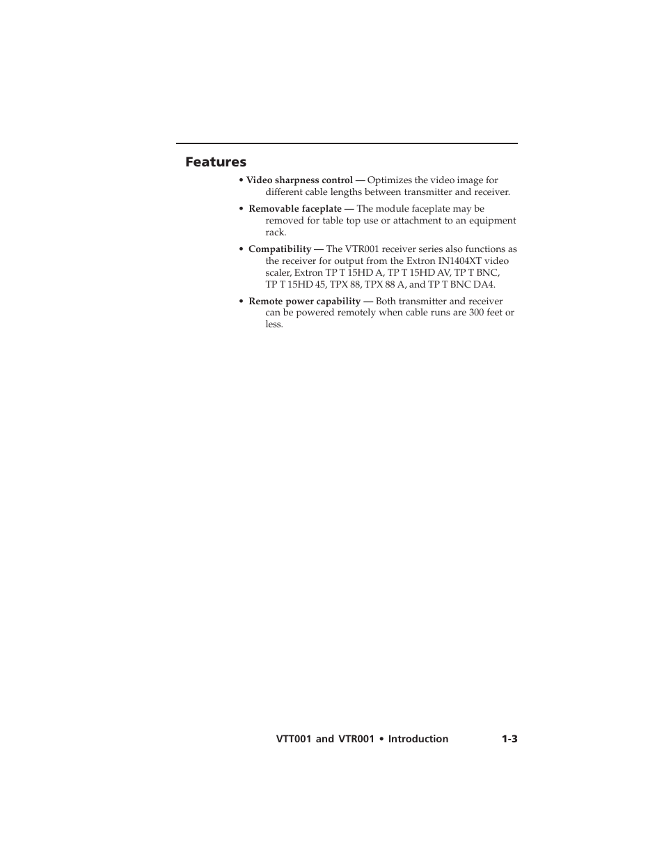 Features | Extron electronic Twisted Pair Receiver VTR001 User Manual | Page 11 / 40