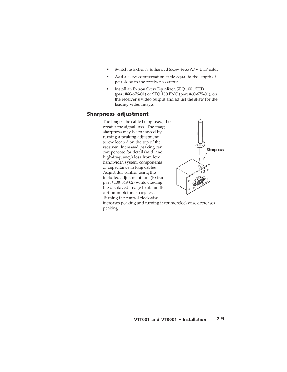 Sharpness adjustment | Extron electronic Twisted Pair Receiver VTR001 User Manual | Page 21 / 40